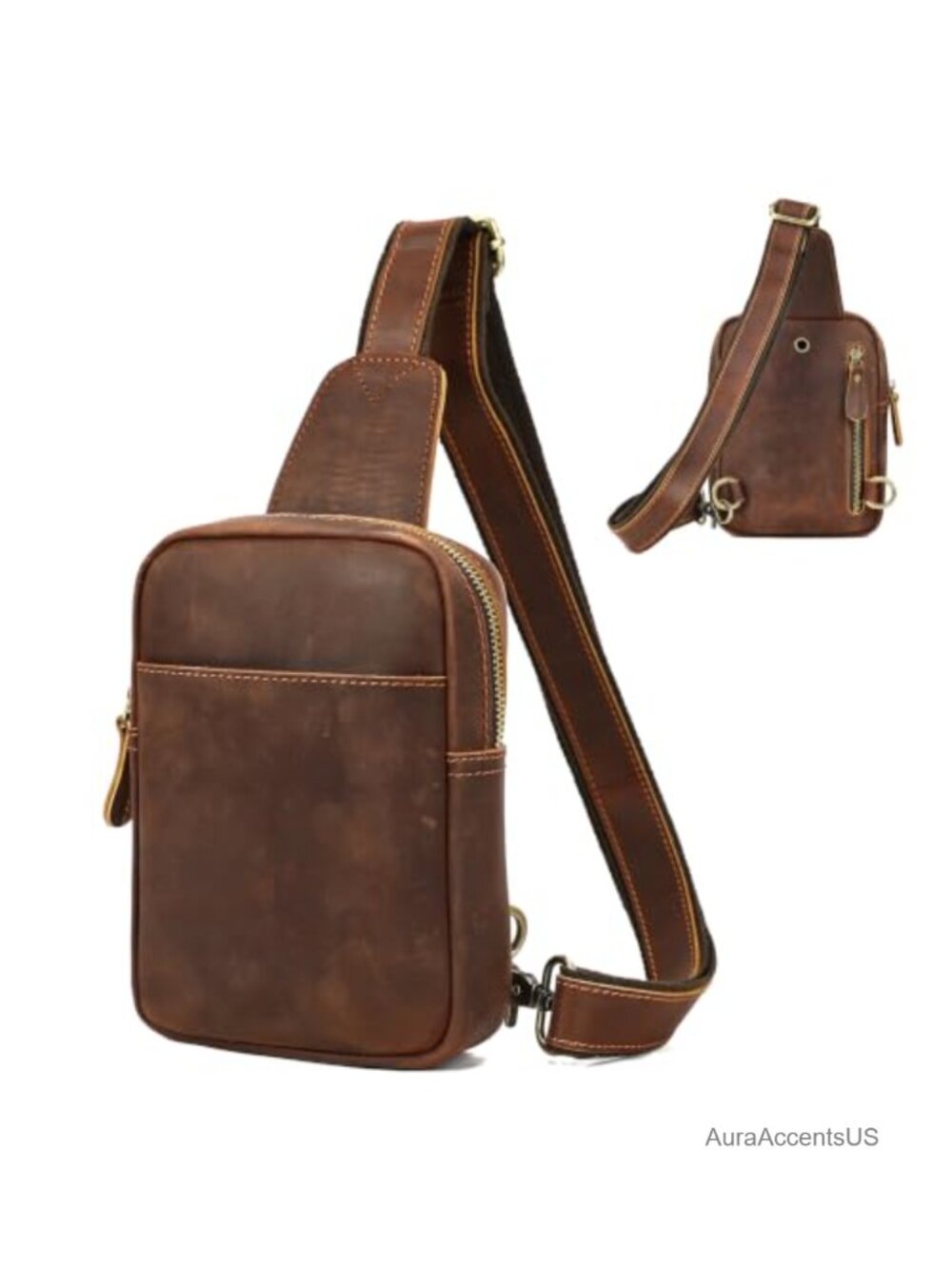 Genuine Leather Sling Bag Men Small Crossbody Chest Daypack Purse Travel